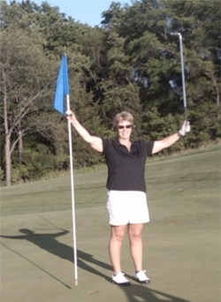 Wonderful moment. Val right after hitting "the perfect golf shot."