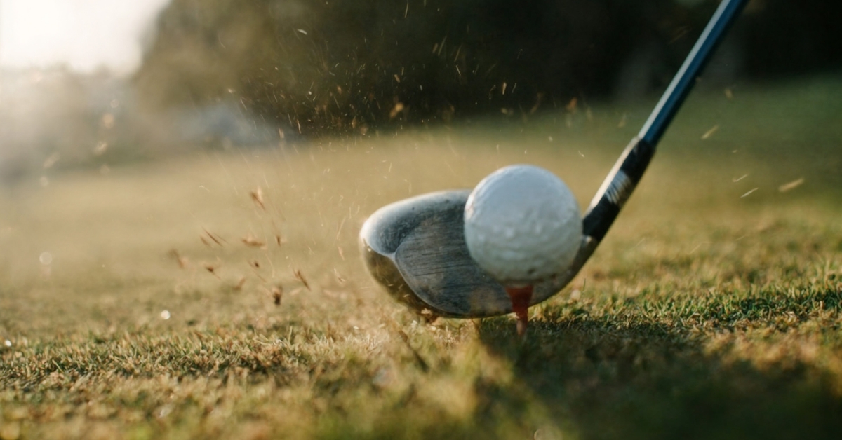 Golf Club Hitting Golf Ball on Tee