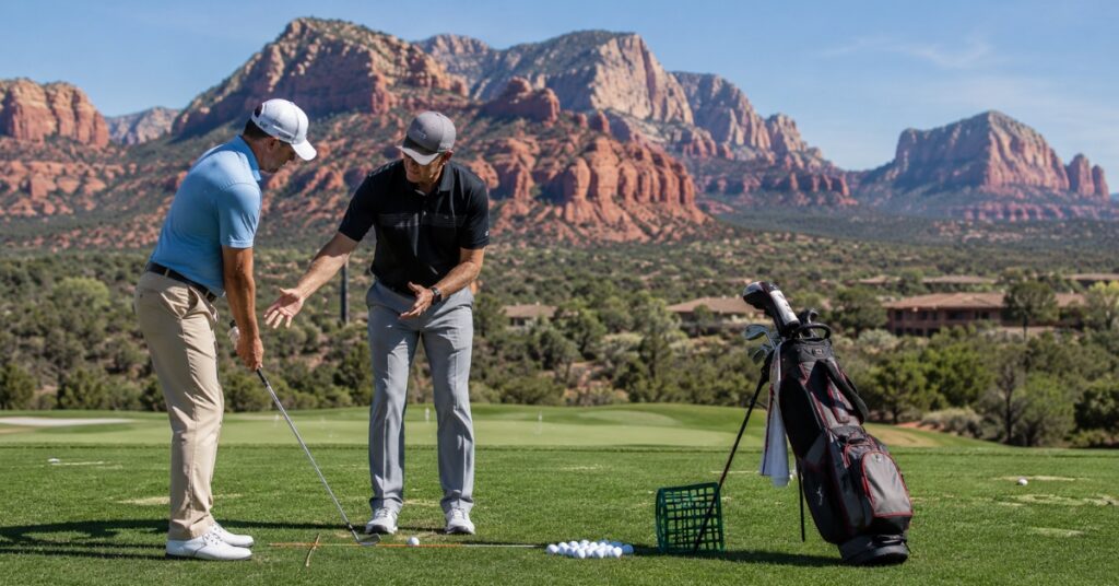 Golf Lesson Beneath Red Rocks